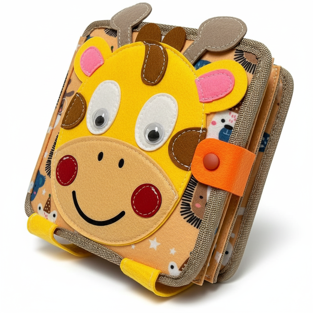 Children's book with a giraffe design on a white background