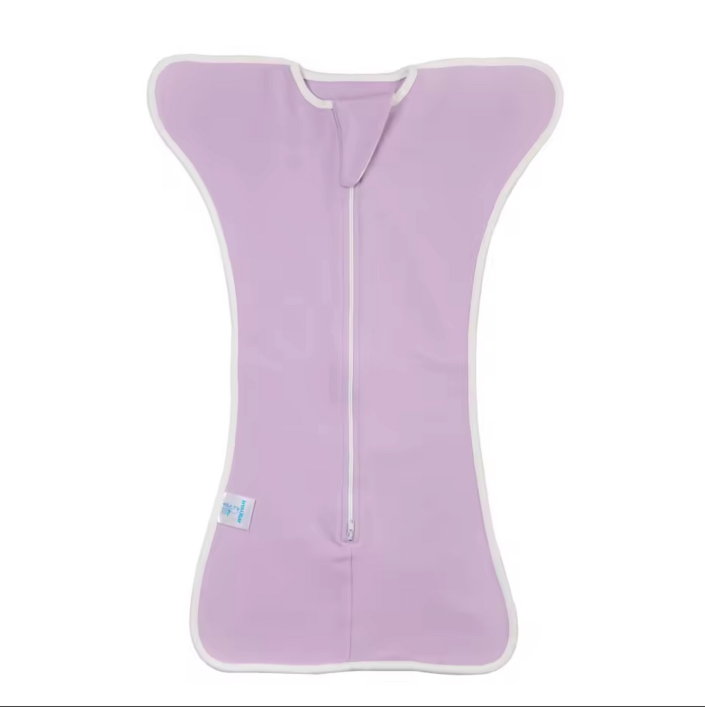 Purple baby wrap with a zipper on a white background
