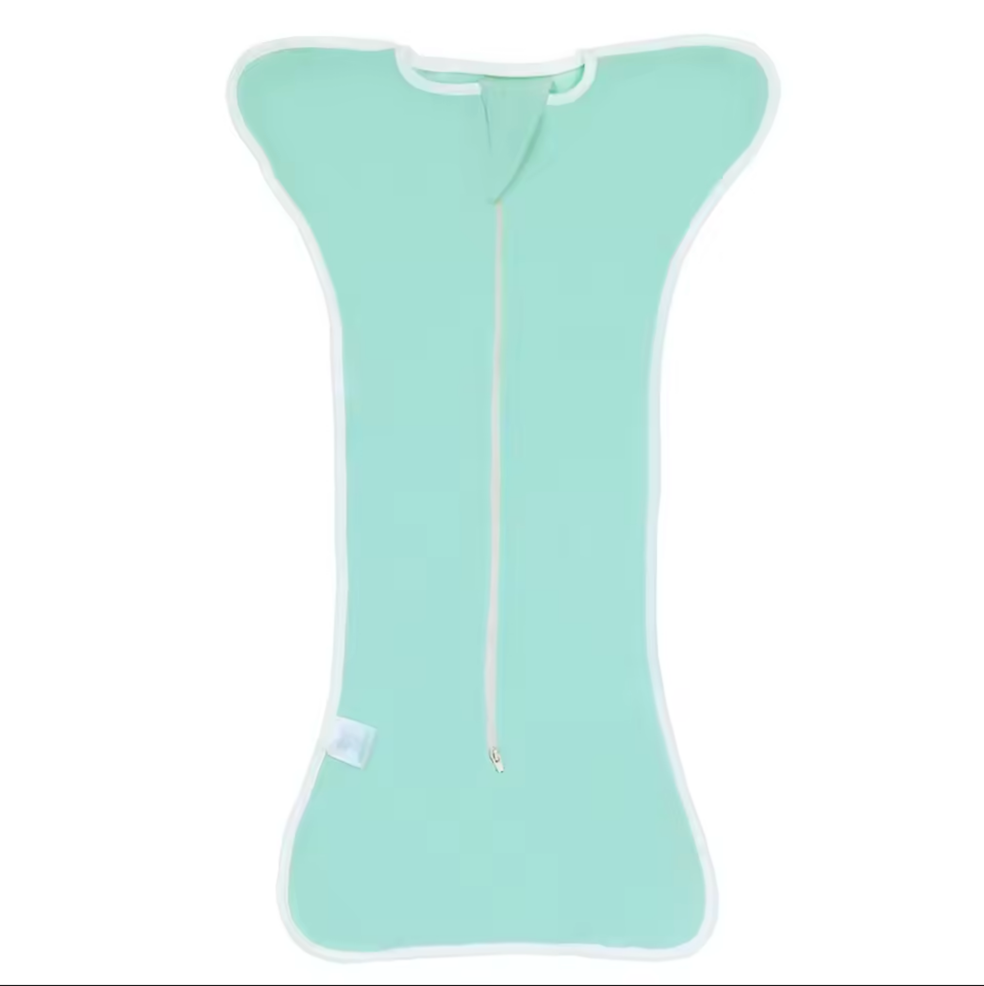 Mint green baby wrap with a zipper on a white background