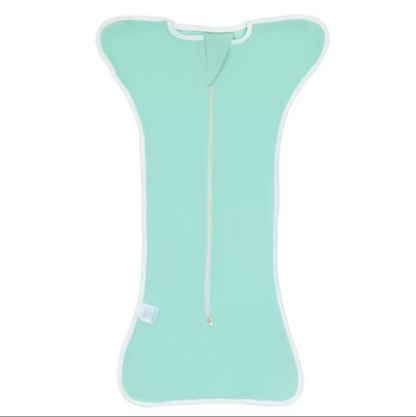 Mint green baby wrap with a zipper on a white background