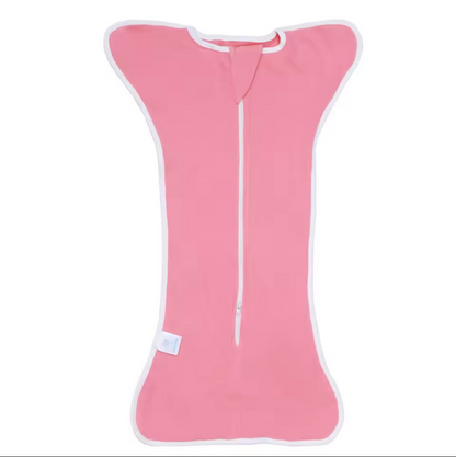 Pink baby wrap with white trim on a white background